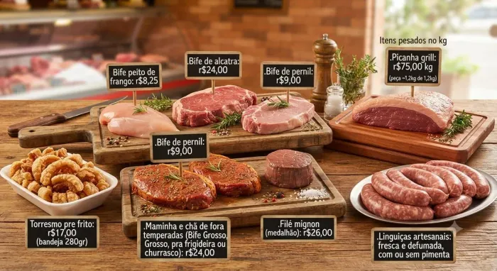 Carne pra semana, Pronta pra consumo ou fresca. Kits churrasco, feijoada e tropeiro. <br>
