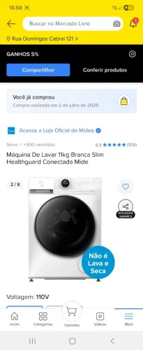 Máquina de lavar roupas Midea