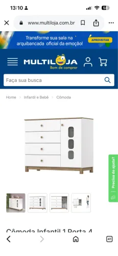 Cômoda Infantil Aconchego 1 Porta 4 Gavetas Branco/Jequitibá Hp - Henn
