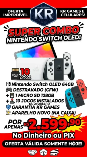Nintendo Switch Oled 64gb Desbloqueado C/ 10 jogos + micro sd 128gb Novo
