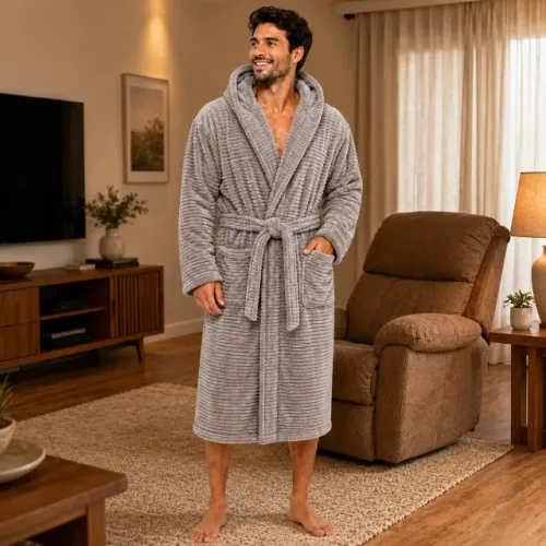 Roupão masculino em Fleece quentinho e macio