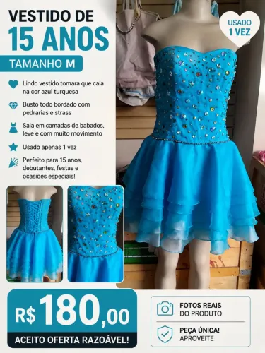 Vestido de 15 Anos Turquesa - Tamanho M