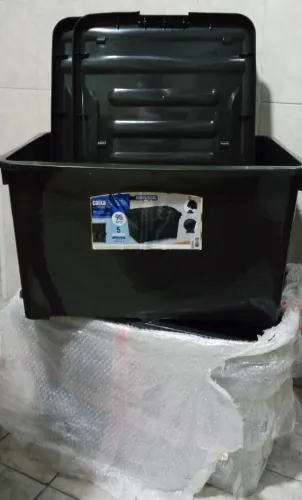 Caixa Organizandora 95L C/tampa e rodinha kit 3un