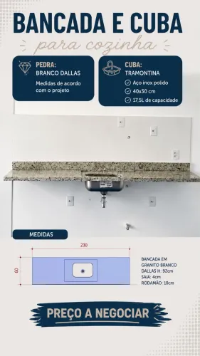 Bancada de Granito Branco Dallas com Cuba Tramontina - Nunca Usada