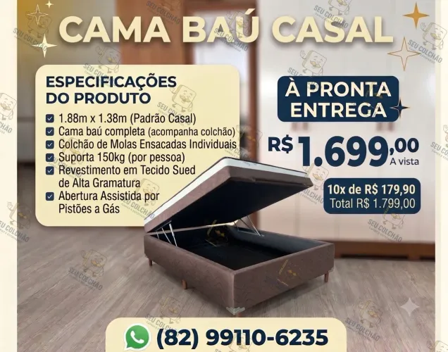 Cama Baú Casal Molas Ensacadas 150kg Cada lado Softflex Malha Fria