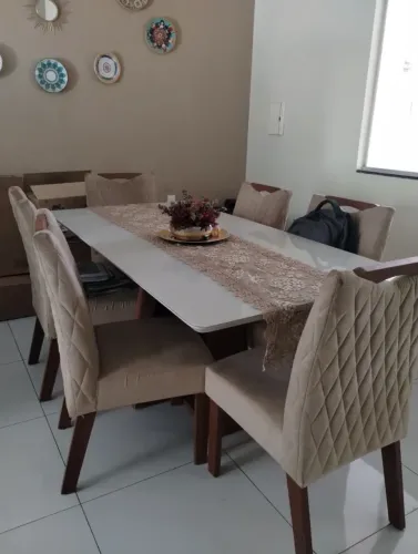 MESA 6 CADEIRAS VIDRO E MADEIRA + BRINDE - PERFEITO ESTADO!
