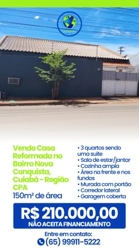 Vendo Casa Reformada no Bairro Nova Conquista, Cuiabá - Região CPA