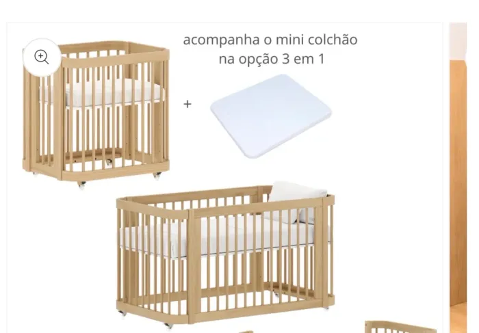 Berço Evolutivo 2 em 1 em madeira maciça Carvalho Malva