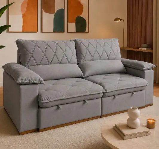 Sofá Retrátil e Reclinável Confort Lux 2,50 m Veludo Cinza Grafite