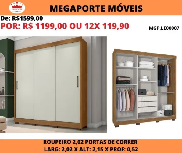 GUARDA ROUPA 3 PORTAS DE CORRER