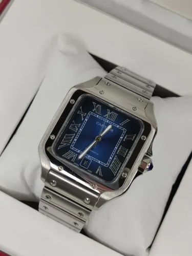 Relógio Cartier Santos Dumont Fundo Azul 40mm automático aço inox RECEBEU VOCE PAGA EM 10X