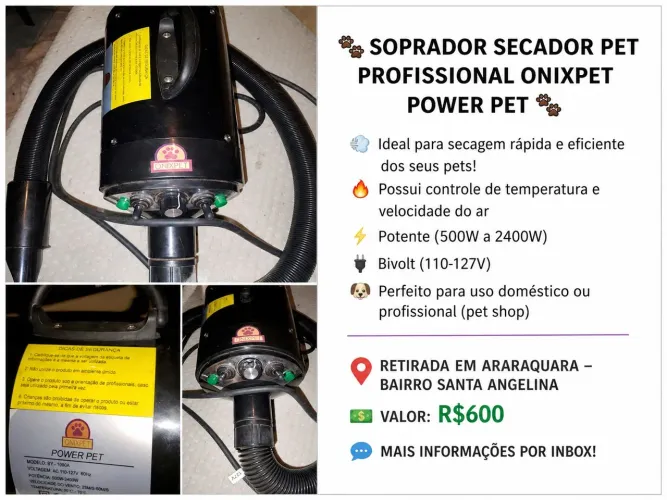 Soprador e secador onixpet 