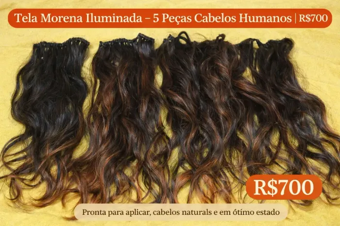 5 Telas de Cabelo Humano Morena Iluminada - Natural, Grosso e Bem Conservado