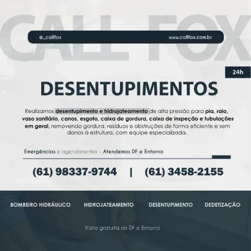 Desentupidora e Hidrojateamento - Desentupimento: esgoto, vaso, pia, ralo, caixa de gordur