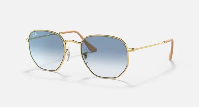 Óculos Ray-Ban Hexagonal Dourado Azul Degradê 54 Original Novo
