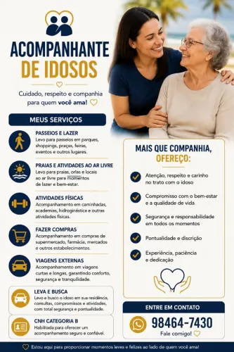 Acompanhante de Idosos com CNH | Consultas, Passeios e Viagens