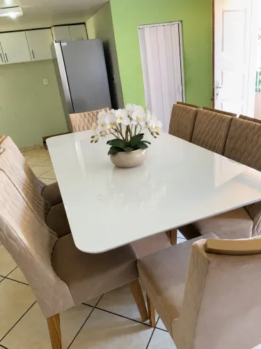 Mesa tampo em vidro 8 lugares