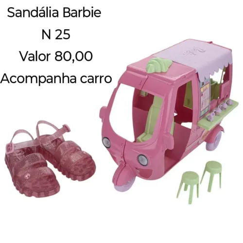 Sandália barbie com gliter acompanhar carro