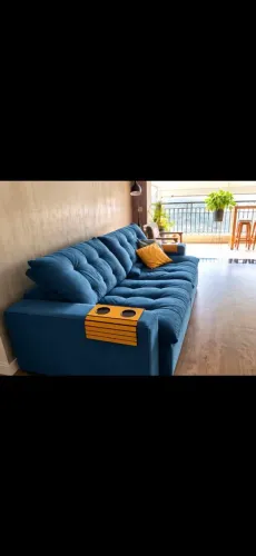 Sofá Retrátil e Reclinável Azul com Porta-Copos - Superconfortável!