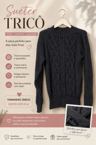 Suéter Tricô Preto tam. único