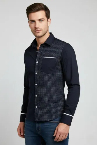 Camisa Masculina Social Slim Manga Longa Estampada Elegante