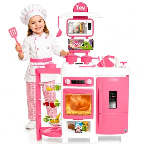 Cozinha Infantil de Brinquedo Sai Água de Verdade 92 CM Grande com Acessórios