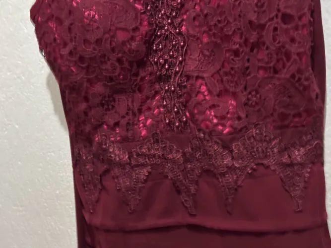 Vestido Marsala Bordado Vintage