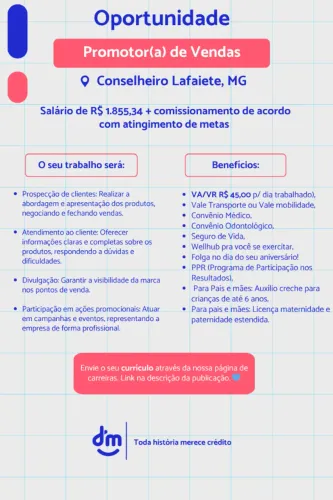 Promotor de Vendas (Conselheiro Lafaiete, MG)