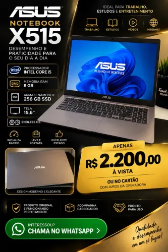 Notebook ASUS X515 Core i5 | 8GB RAM | SSD 256GB | Tela 15,6?