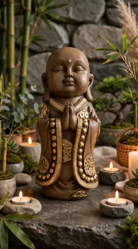 Estatua Monge Budista Decoração Feng Shui Energia Positiv