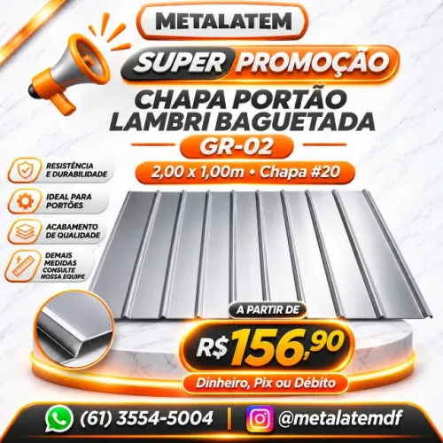 Chapa Gr-02 portao lambri Baguetada 2,00x1,00m (#20) (0,90mm)
