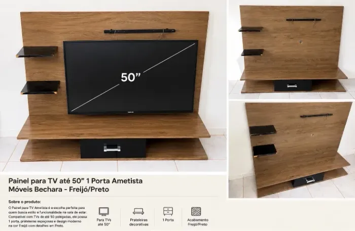 Painel para TV até 50" 1 Porta Ametista Móveis Bechara - Freijó/Preto