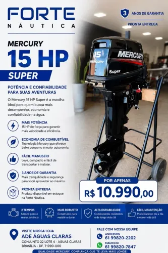 Mercury 15 HP SUPER em Oferta ? Valor Promocional | Pronta Entrega