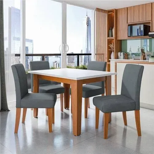 Mesa de Jantar Tok Com 4 Cadeiras Cinza Tampo De 0,80 cm