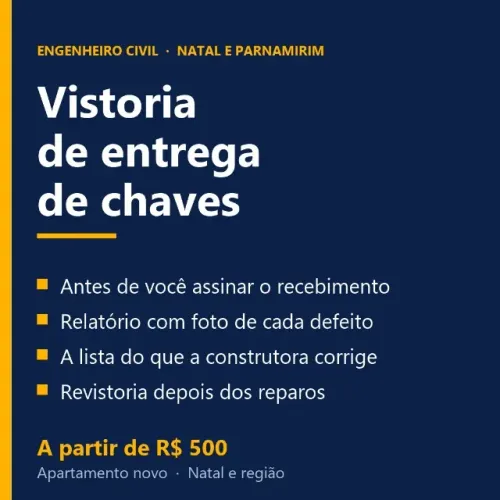 Vistoria de apartamento novo na entrega das chaves.
