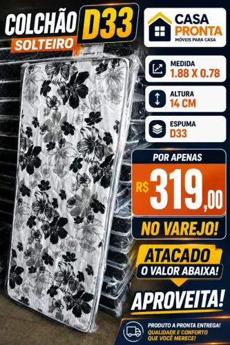 Colchão Solteiro D33 0,78 x 1,88 14cm Novo - Atacado e Varejo<br>