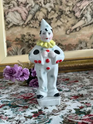 antiga escultura palhaço pierrô porta escova de dentes porcelana 20cm Art Decô
