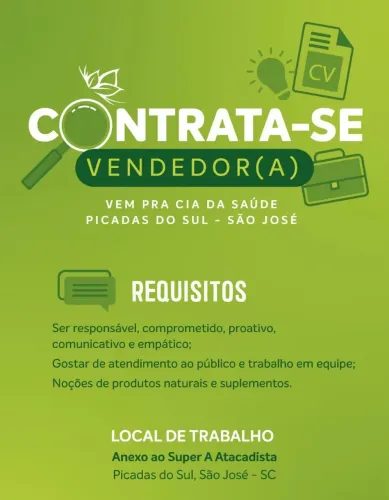 Vaga Vendedor(a) Loja de Produtos Naturais