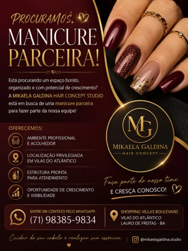 Precisamos de manicure parceiras para ganhar 60 por cento de comissão