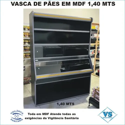 Expositor Vasca para Pães 1,40m X 1,85m Cor Preto em MDF Novo