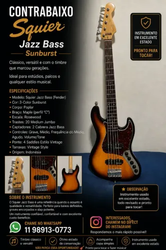 Baixo Elétrico Fender Squier Jazz Bass V Affinity 5 Cordas Sunburst