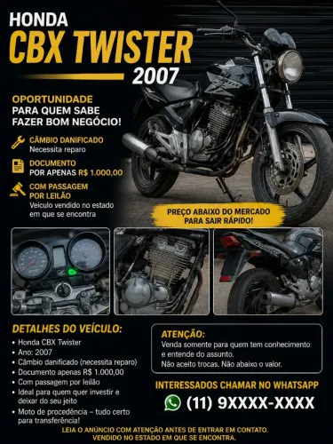 HONDA CBX TWISTER 250 - ANO 2007