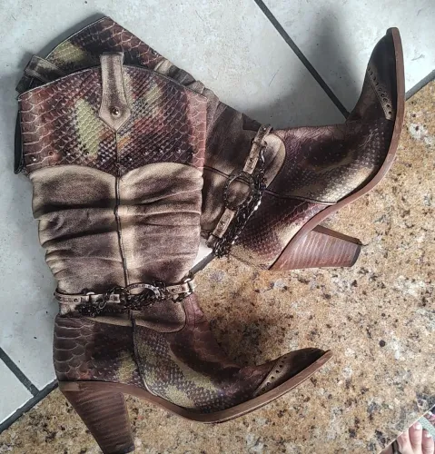 botas de cano médio steve madden estilo cowboy couro anos 70/80 vintage 36/37