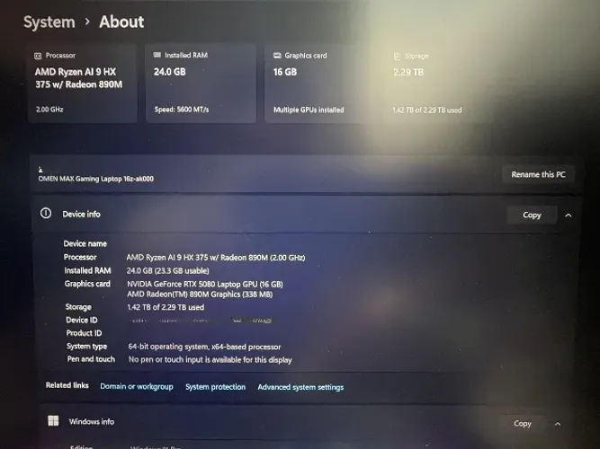 HP OMEN MAX RTX 5080 | OLED 240Hz | Ryzen AI 9 | 24GB | SSD 2,5TB