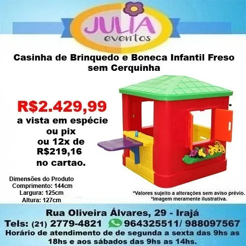 Casinha de Brinquedo e Boneca Infantil Freso sem Cerquinha Vermelha