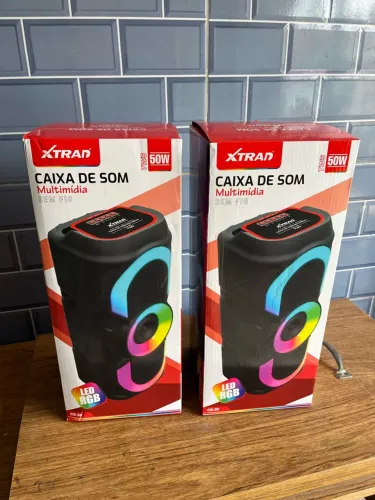 Caixa de Som Bluetooth 50W Com LED RGB, USB e FM (Nova)