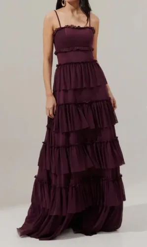 Vestido de Festa Koji Marsala - Tamanho M + Lenço da mesma cor
