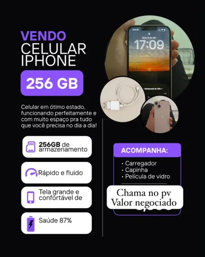 IPhone 13 valor 3.000 acompanha capinha carregador e pelicula