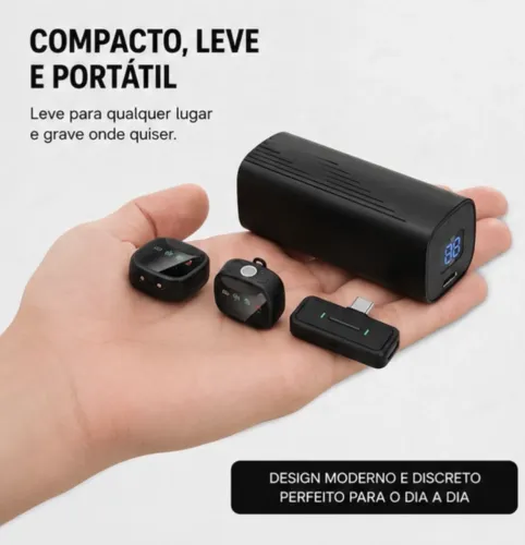 Microfone de Lapela. Sem fio, com abafador de ruídos