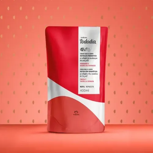 Refil Creme Corporal Hidratante Morango e Baunilha Dourada Natura Tododia 400ml